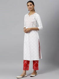 Thumbnail for Khushal K Women White Kurta and Pant With Dupatta Set