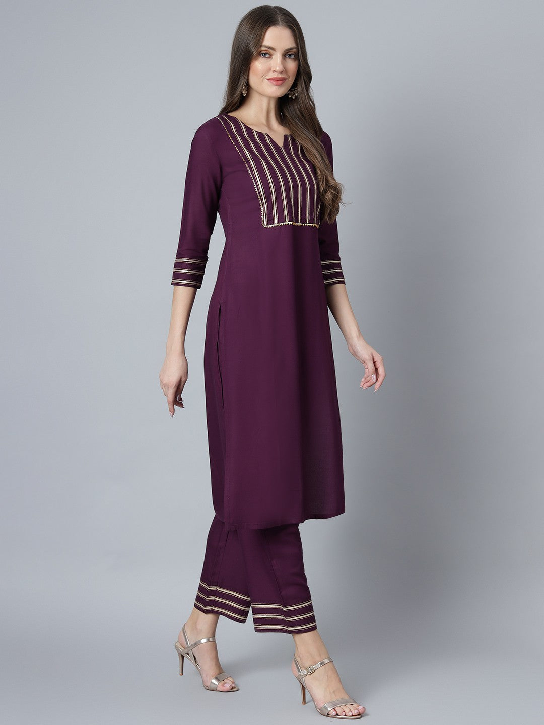 Khushal K Women Purple Kurta and Palazzo With Dupatta Set