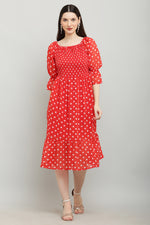 Thumbnail for PAVONINE Polka Dots Body Kansai Red Dress For Women - Distacart