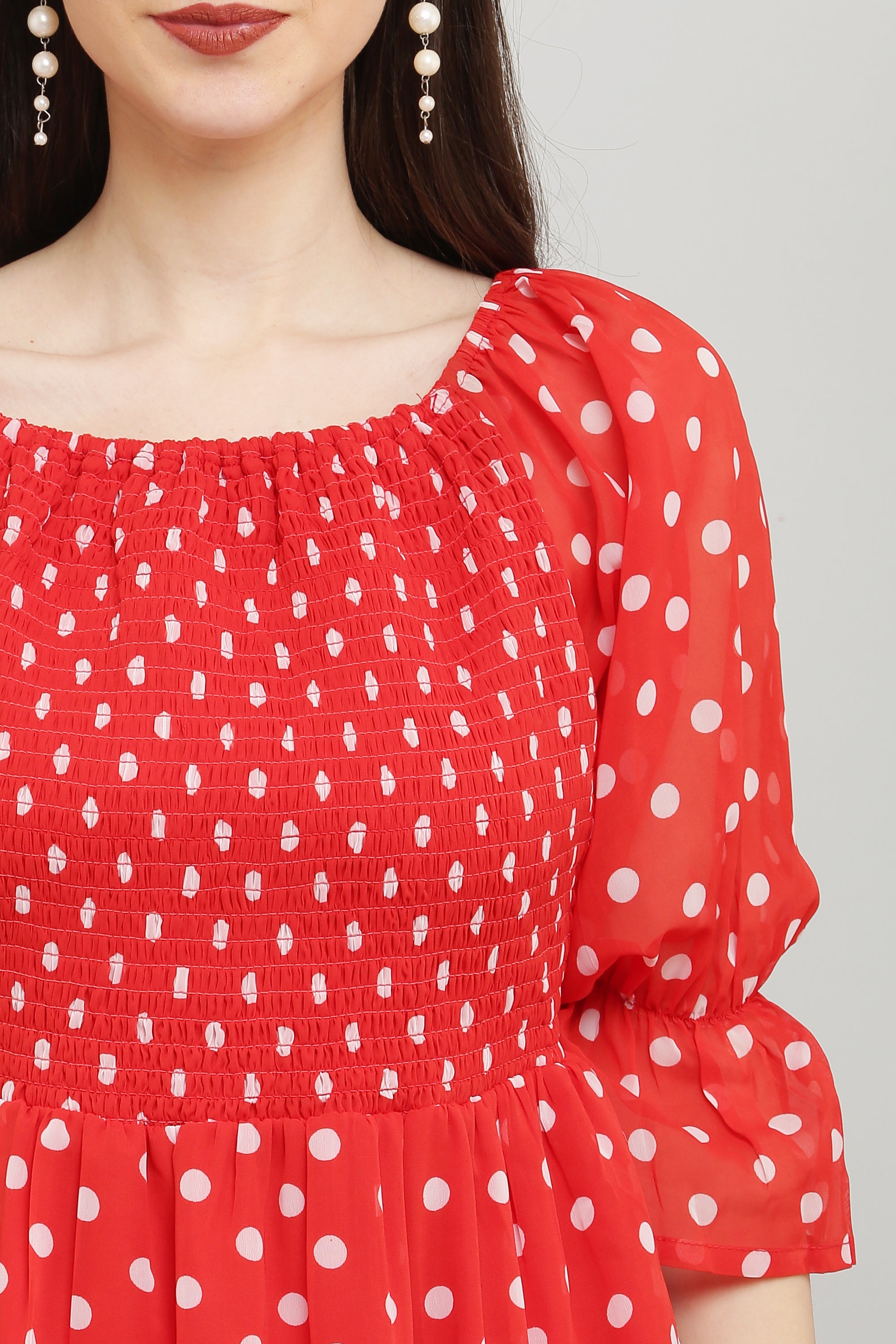 PAVONINE Polka Dots Body Kansai Red Dress For Women - Distacart