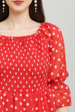 Thumbnail for PAVONINE Polka Dots Body Kansai Red Dress For Women - Distacart