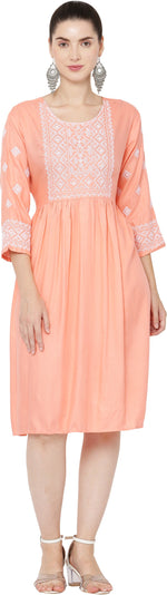 Thumbnail for PAVONINE Mustard Color Burfi Design Embroidery Dress For Women - Distacart