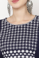 Thumbnail for PAVONINE Navy Blue Color Polka Dots Embroidery Dress For Women - Distacart