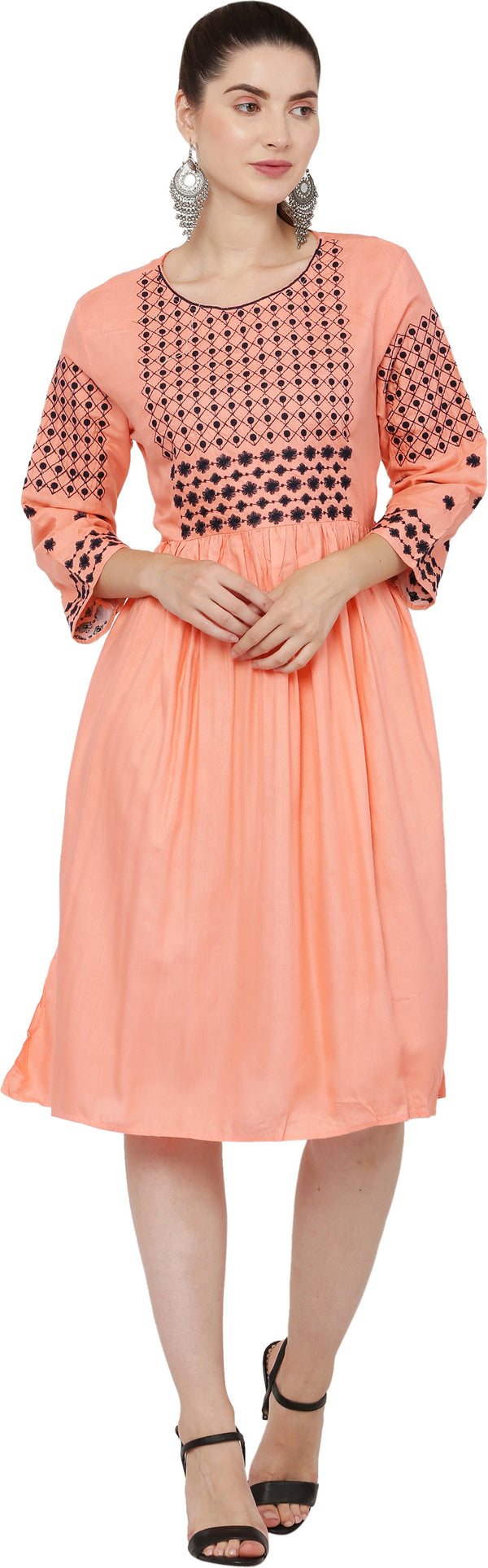 PAVONINE Gajri Color Polka Dots Embroidery Dress For Women - Distacart