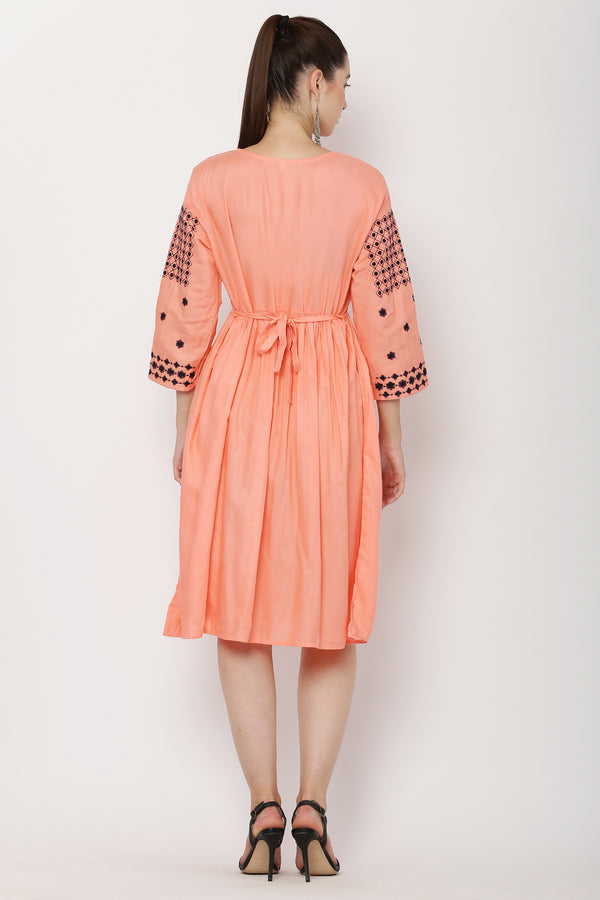 PAVONINE Gajri Color Polka Dots Embroidery Dress For Women - Distacart