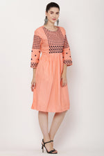 Thumbnail for PAVONINE Gajri Color Polka Dots Embroidery Dress For Women - Distacart