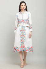 Thumbnail for PAVONINE Cat Flower Digital Print White Color A-Line Dress For Women - Distacart