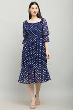 Thumbnail for PAVONINE Polka Dots Body Kansai Navy Blue Dress For Women - Distacart