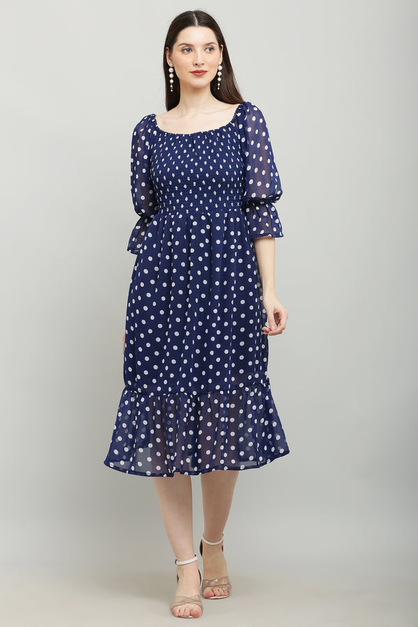 PAVONINE Polka Dots Body Kansai Navy Blue Dress For Women - Distacart