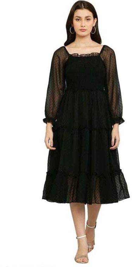 PAVONINE Buta-Design With Square-Neck Black Dress For Girls & Women - Distacart