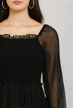 Thumbnail for PAVONINE Buta-Design With Square-Neck Black Dress For Girls & Women - Distacart