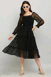Thumbnail for PAVONINE Buta-Design With Square-Neck Black Dress For Girls & Women - Distacart