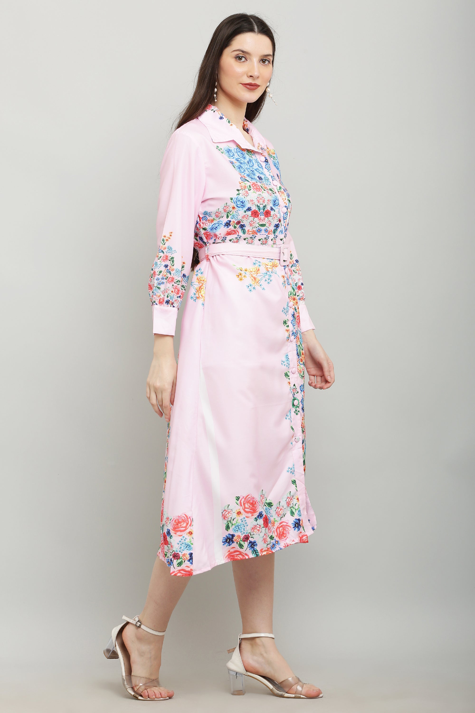 PAVONINE Cat Flower Digital Print Pink Color A-Line Dress For Women - Distacart