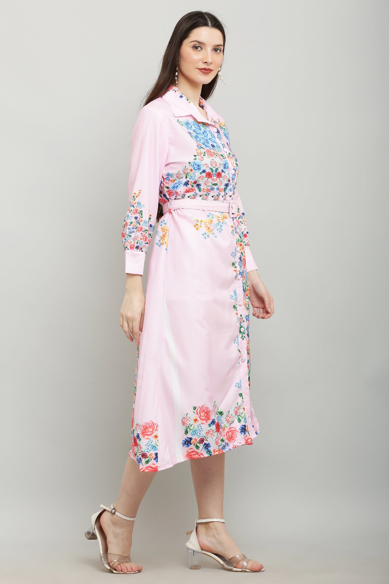 PAVONINE Cat Flower Digital Print Pink Color A-Line Dress For Women - Distacart