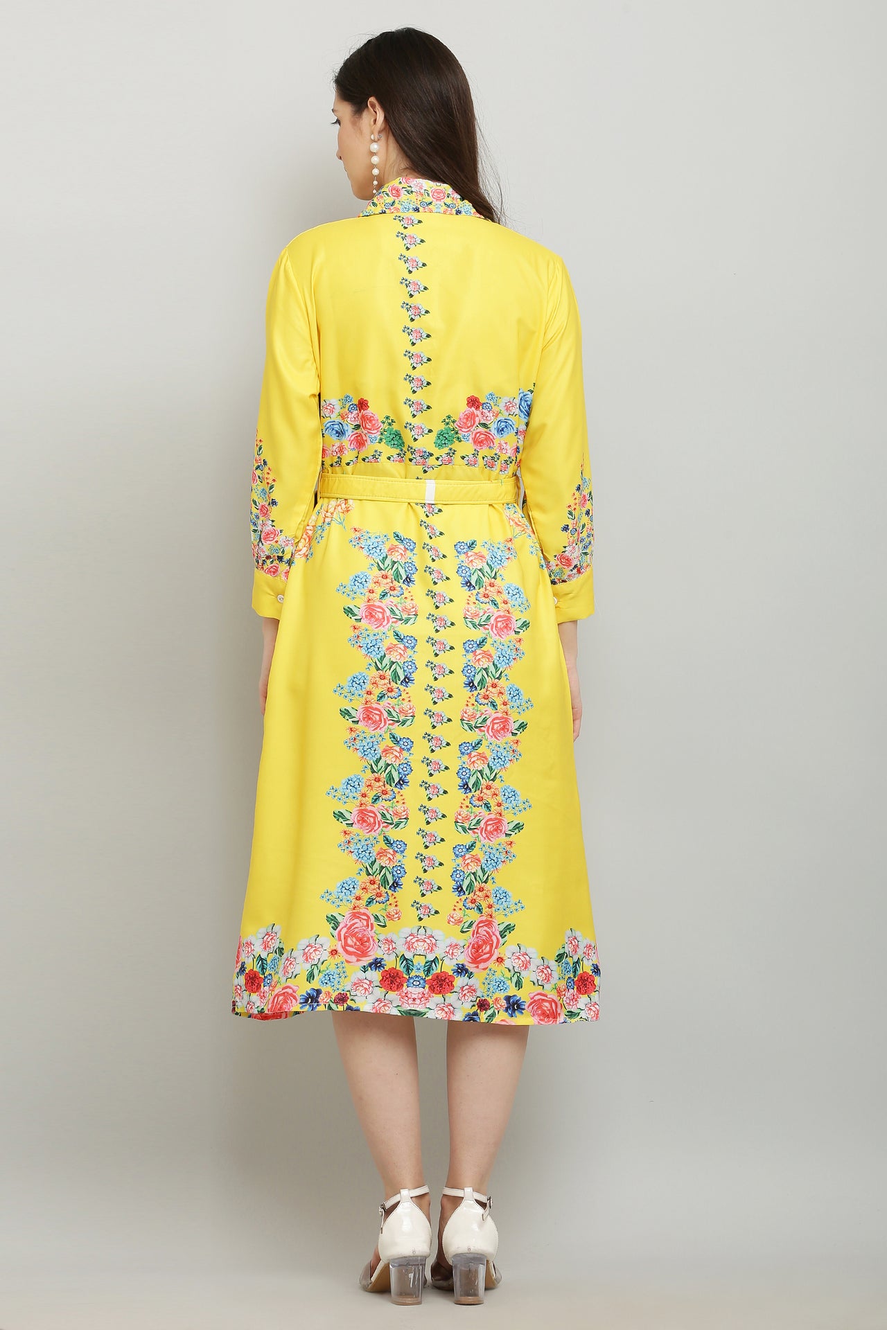 PAVONINE Cat Flower Digital Print Yellow Color A-Line Dress For Women - Distacart