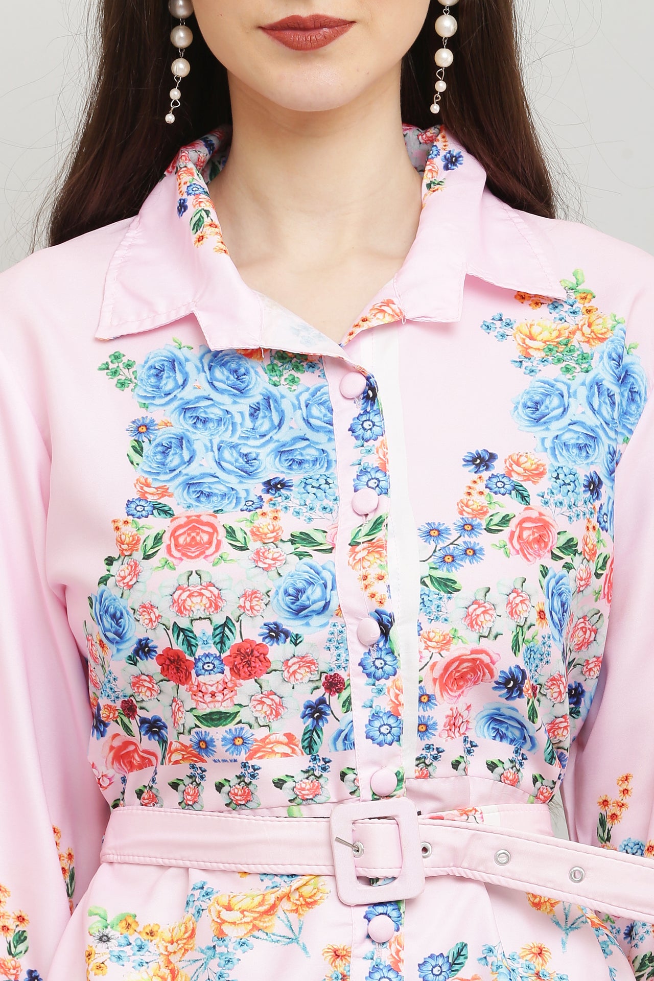 PAVONINE Cat Flower Digital Print Pink Color A-Line Dress For Women - Distacart