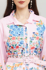 Thumbnail for PAVONINE Cat Flower Digital Print Pink Color A-Line Dress For Women - Distacart