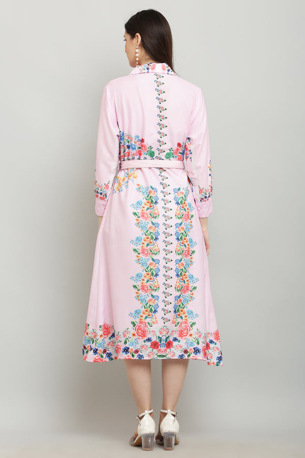 PAVONINE Cat Flower Digital Print Pink Color A-Line Dress For Women - Distacart