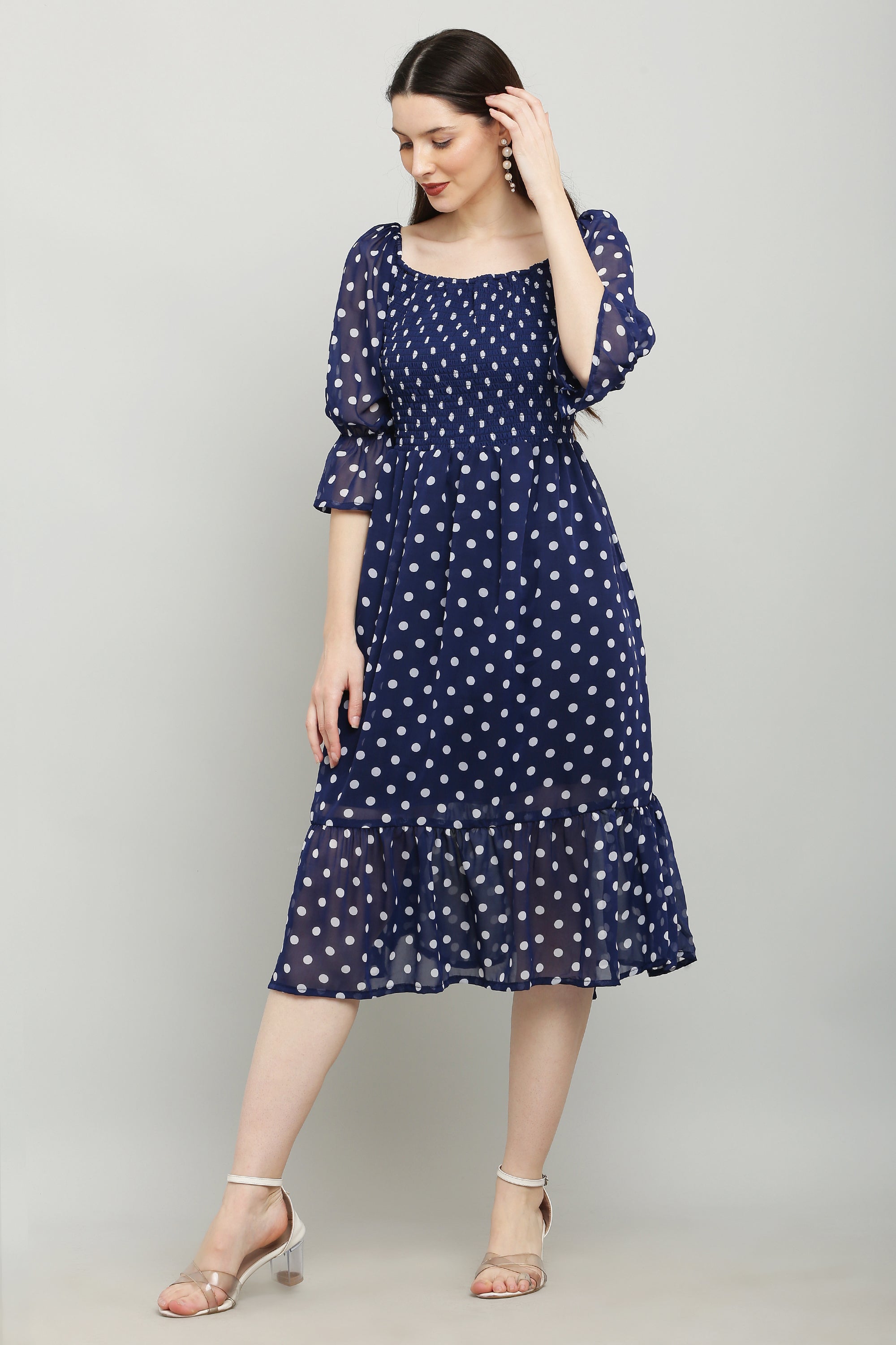 PAVONINE Polka Dots Body Kansai Navy Blue Dress For Women - Distacart