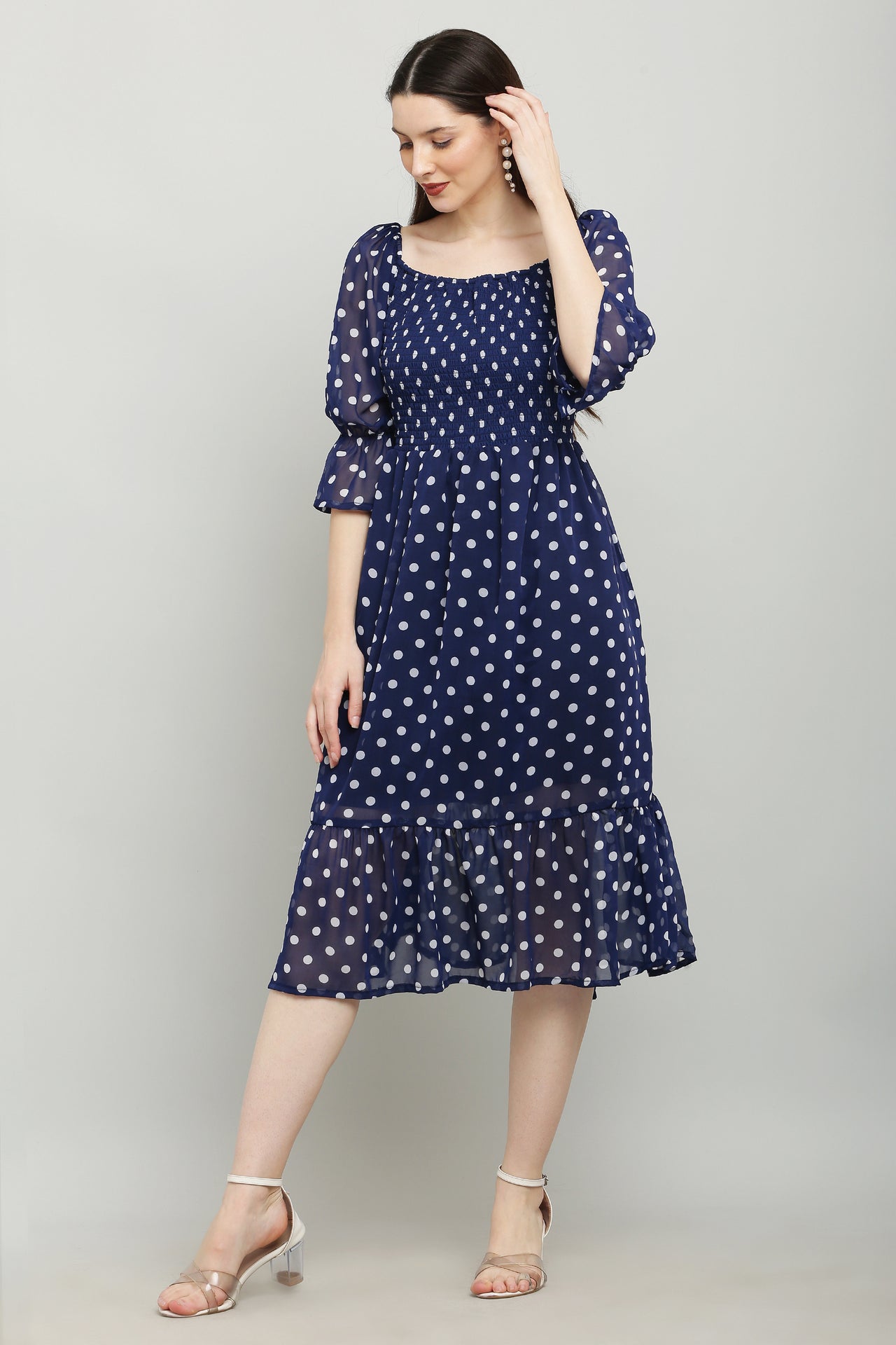 PAVONINE Polka Dots Body Kansai Navy Blue Dress For Women - Distacart
