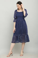 Thumbnail for PAVONINE Polka Dots Body Kansai Navy Blue Dress For Women - Distacart