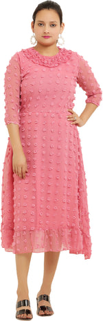 Thumbnail for PAVONINE Buta-Design Peach Dress For Girls & Women - Distacart