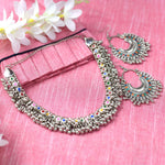 Thumbnail for Mominos Fashion Johar Kamal Oxidised Silver-Plated Meena Work Choker Set - Distacart
