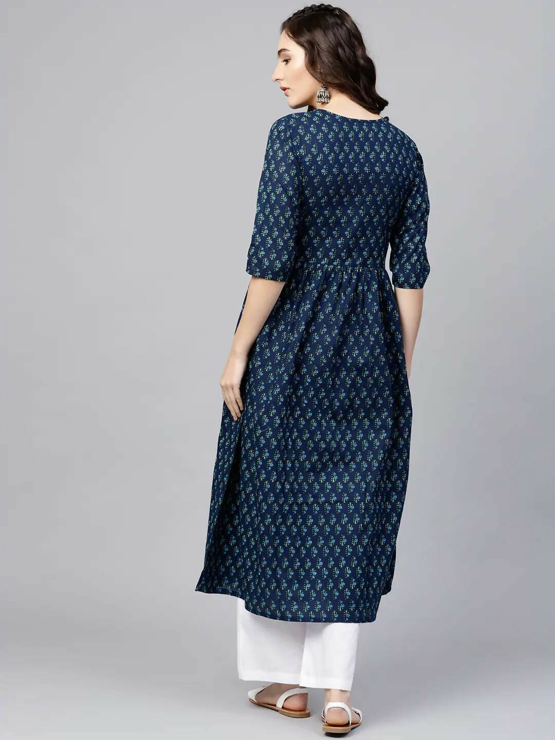 Vamika Printed Cotton Blue Party Wear/Casual Wear Women Kurta Set/Suit - Distacart