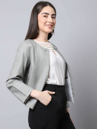 Thumbnail for Even Apparels Grey Polywool Open Front Statement Women's Jacket (BF662) - Distacart