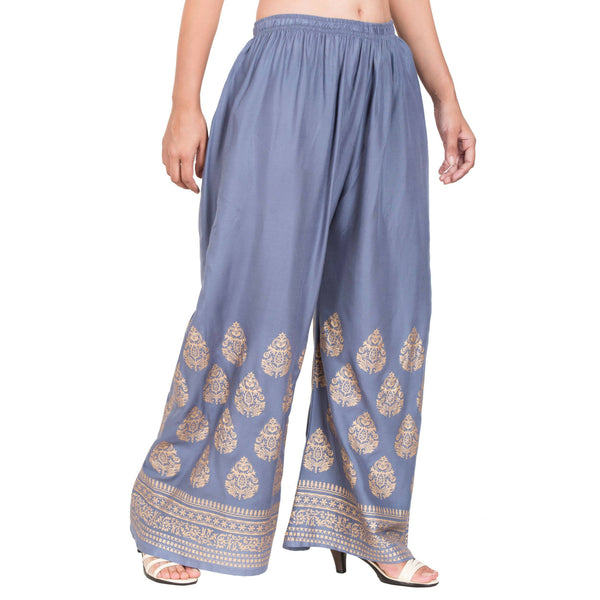 PAVONINE Grey Color Golden Printed Rayon Fabric Sharara For Women & Girls - Distacart