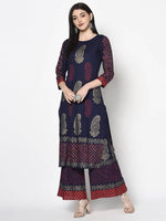 Thumbnail for Aniyah Rayon Navy Blue Color Block Print Straight kurta (AN-180K)
