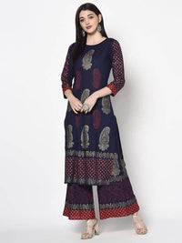 Thumbnail for Aniyah Rayon Navy Blue Color Block Print Straight kurta (AN-180K)