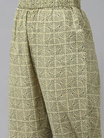 Thumbnail for Yufta Women Green and Beige Floral Print Pure Cotton Kurta with Palazzo and Dupatta