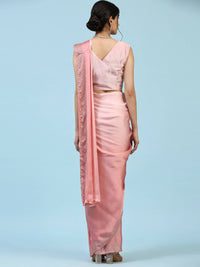 Thumbnail for Peach Ombre Satin Georgette Plain Ready to wear Saree with stitched Blouse - Vrinda - Distacart