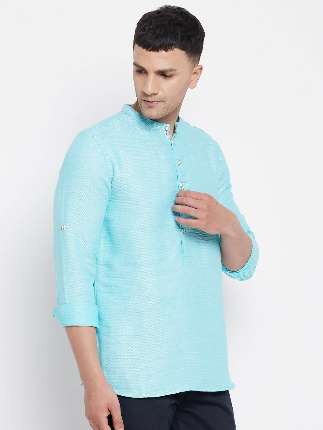 Even Apparels Pure Cotton Men's Kurta in Blue Color With Band Collar - Distacart