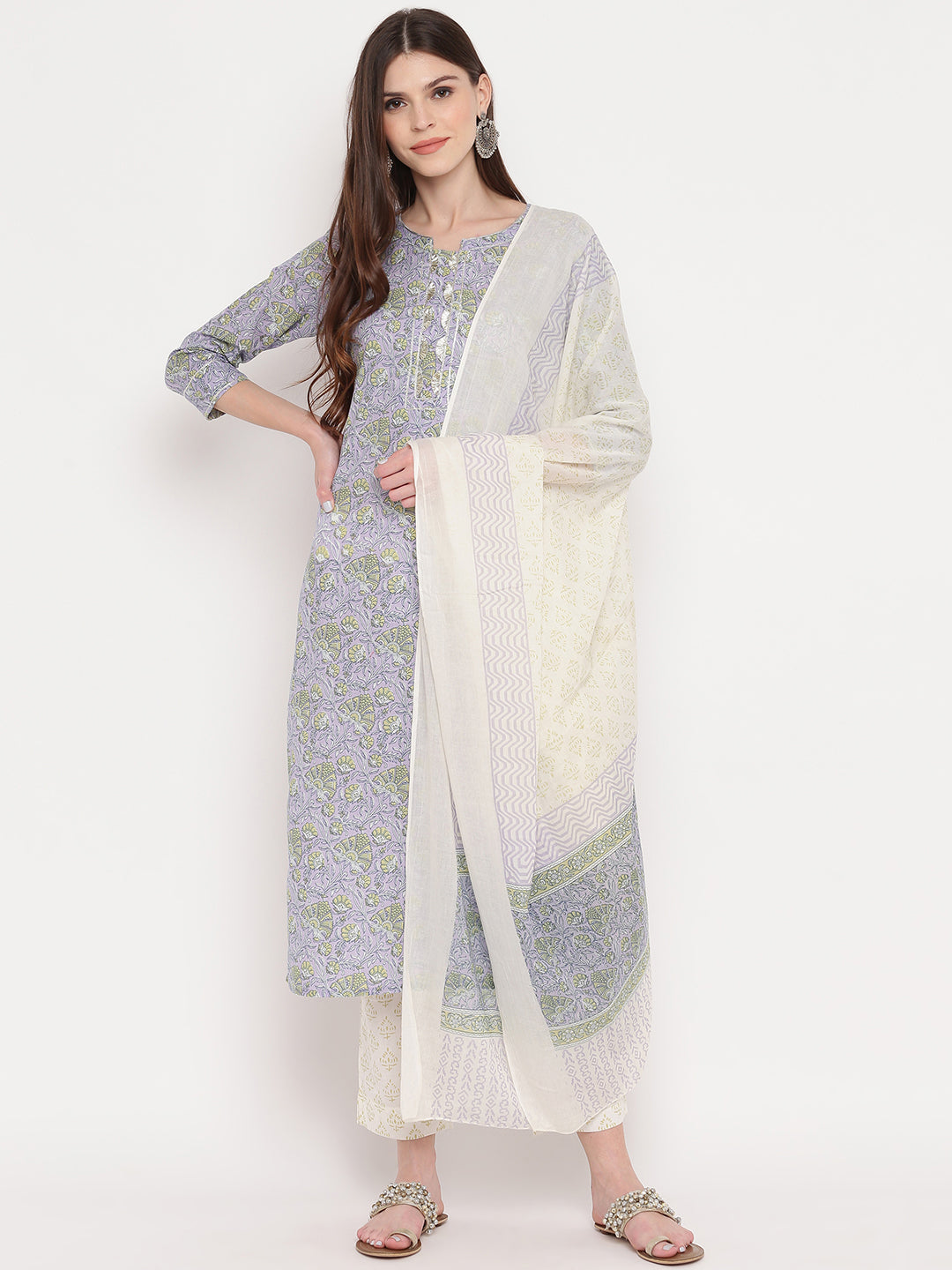 NOZ2TOZ Women's Purple Printed Kurta With Palazzo & Dupatta Set (Set of 3) - Distacart