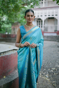 Thumbnail for Vishnu Weaves Women's Firozi Soft Silk Zari Woven Saree with Blouse - Distacart