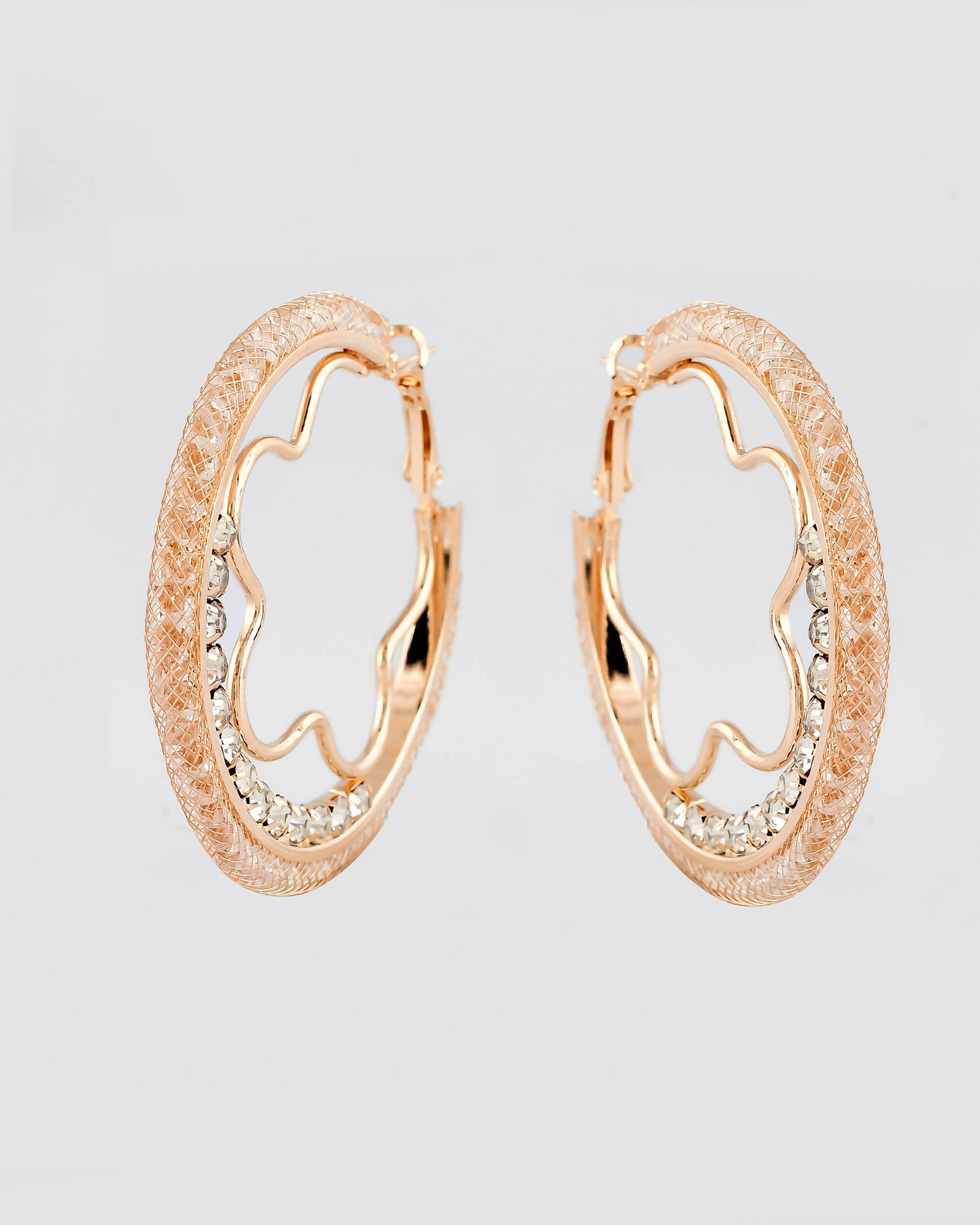 VOJ Women Gold-Plated Studded Beads Stainless Steel Double Circular Hoop Earrings - Distacart