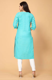 Thumbnail for Light Green Cottan Slub Embroidery Kurti - Umi - Distacart