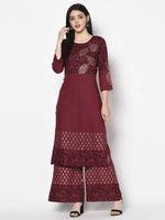 Thumbnail for Aniyah Rayon Maroon Color Block Print Flared Slip-On Palazzo (AN-183K)