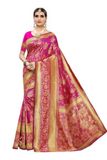 Thumbnail for Vamika Banarasi Jaquard Pink Weaving Saree