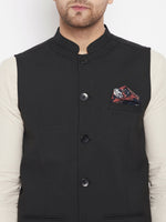 Thumbnail for Even Apparels Black Merino Men's Nehru Jacket-Contrast Lining-Inbuilt Pocket Square - Distacart