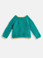 Thumbnail for Chutput Kids Woollen Hand Knitted Full Sleeves Toffee Detail Sweater With Cap - Green - Distacart