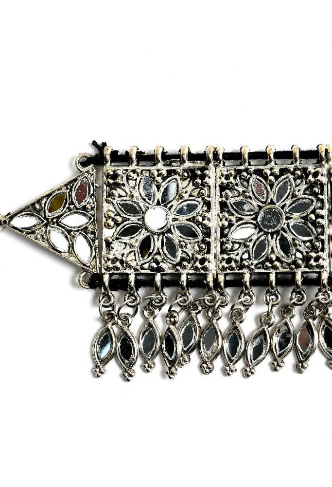 Tehzeeb Creations Oxidised Necklace And Earrings With Mirror Design