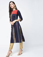 Thumbnail for Aniyah Cotton Block Printed Stylish Blue Straight Kurta (AN-121K)
