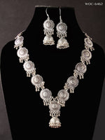 Thumbnail for Mominos Fashion Johar Kamal Oxidised Silver Long Necklace Set