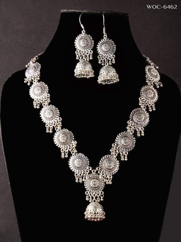 Mominos Fashion Johar Kamal Oxidised Silver Long Necklace Set