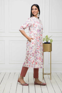 Thumbnail for Myshka Women Cotton A-Line Round Neck Multi Floral Kurtas - Distacart