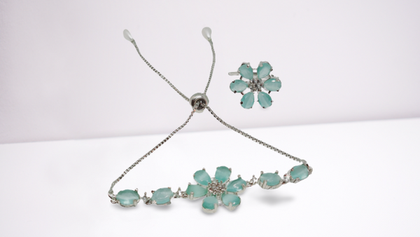 Rhodium-Plated Alloy American Diamond Studded Bracelets & Ring Set - The Pari - Distacart