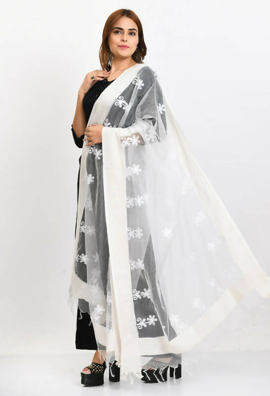 Mominos Fashion Moeza Women's Orgenza All Over Chikan Work White Dupatta - Distacart